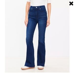 Loft High Rise Slim Flare Jeans in Dark Wash - 25 Petite